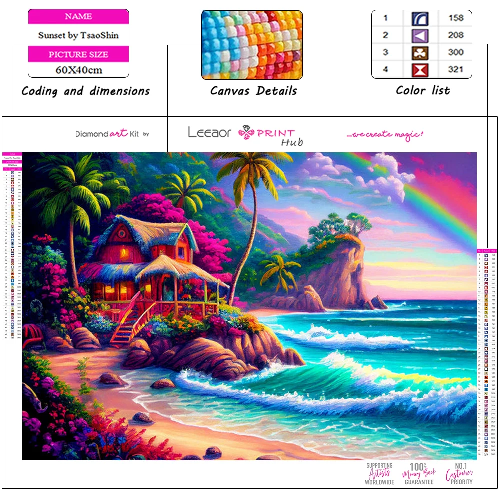 Landscape Diamond Painting Seaside Coconut Grove House Under Sunset Beautiful Mosaic Embroidery Cross Stitch Kits Diy Home Decor