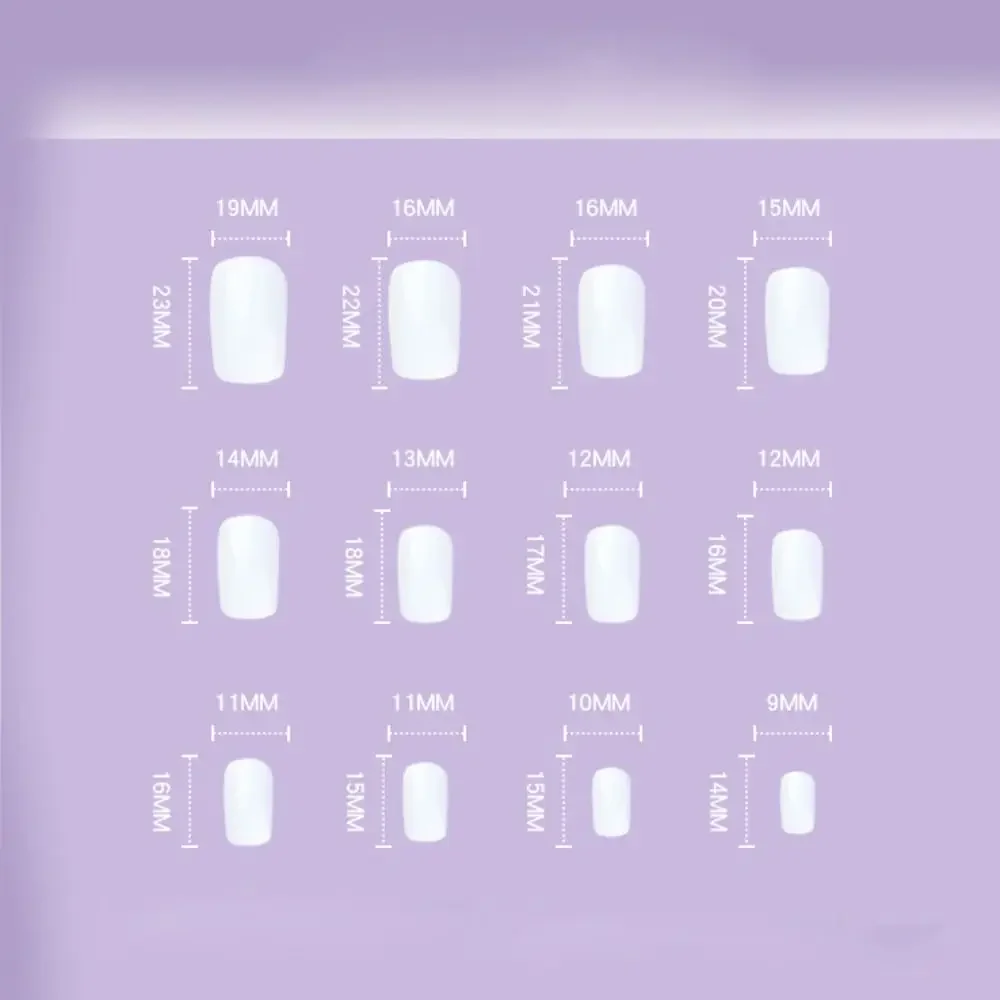 24 szt. Sztuczne Paznokcie do Manicure, Naklejane Paznokcie, Francuski Biały Brzeg, Krótkie Kwadratowe Srebrne Płomienie