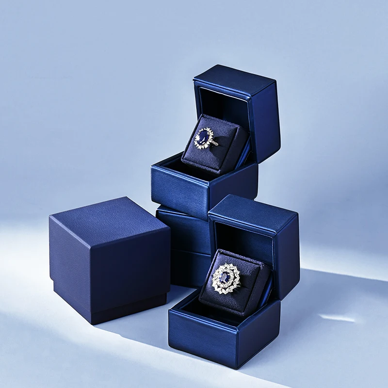 Oirlv Jewelry Blue Ring Box For 2 Rings Packing Leather Wedding Ring Box Engagement Couple Ring Box Elegant Jewelry Gift Boxes