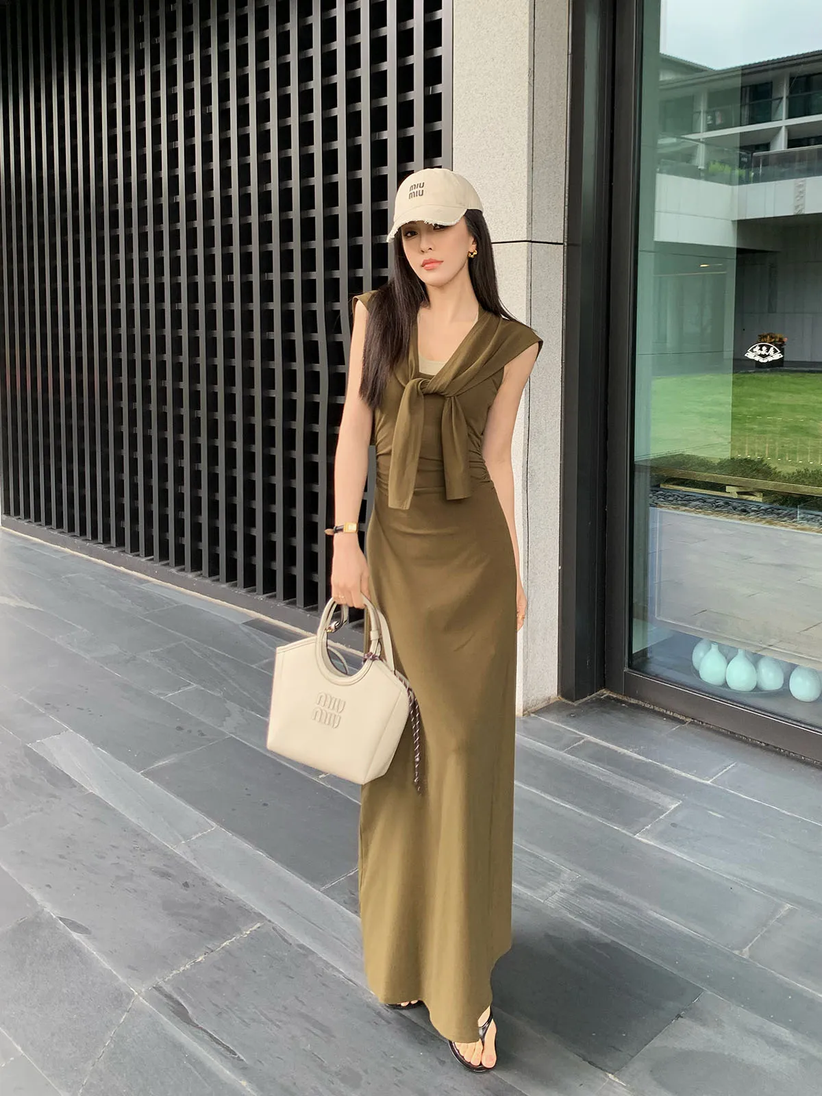 

Spring Summer Versatile Commute Dress Minimalist Waist-Cinching Slimming Design Casual All-Match Women's Long Dress