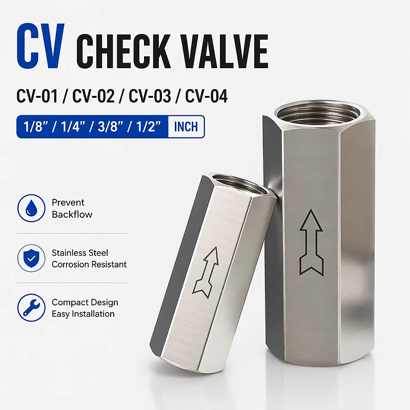 1PCS CV Inline Non Return Air Water Fluid Valve Stainless Steel Female Thread Pneumatic One-way Check Valve 1/8