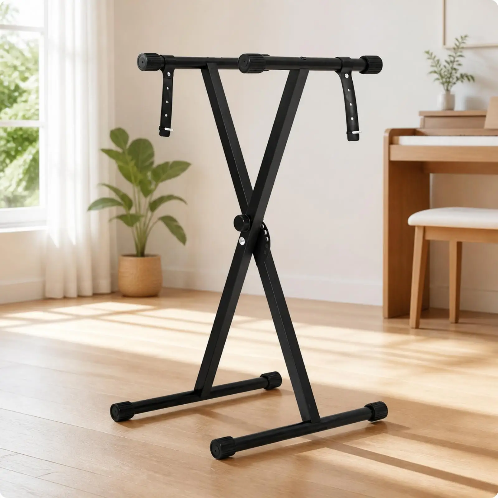 Black Iron Keyboard Support Stand with Adjustable Width Height for Electronic Piano Home Practice