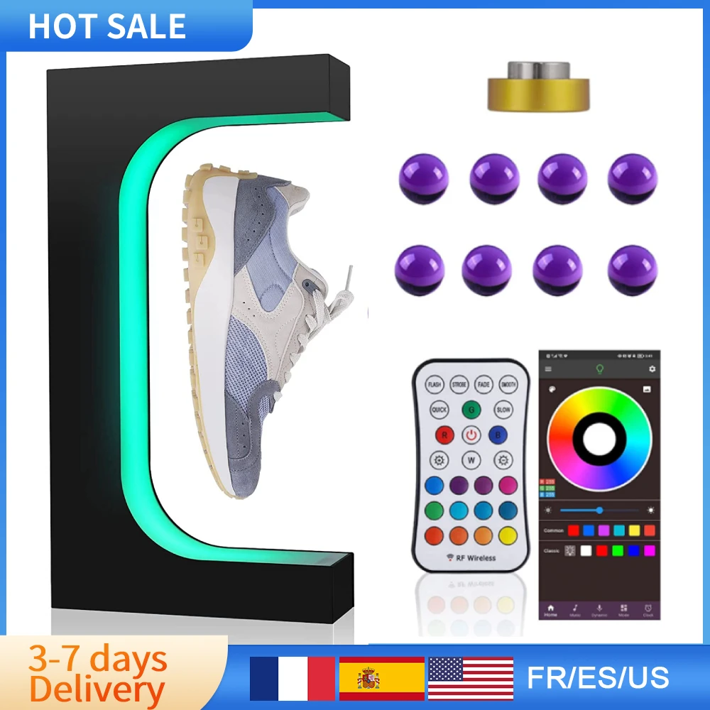 

Floating Levitating Shoe Display With Colorful Lights Advrtising Exhibition Levitating Stand For Shopping Mall Shoe Display