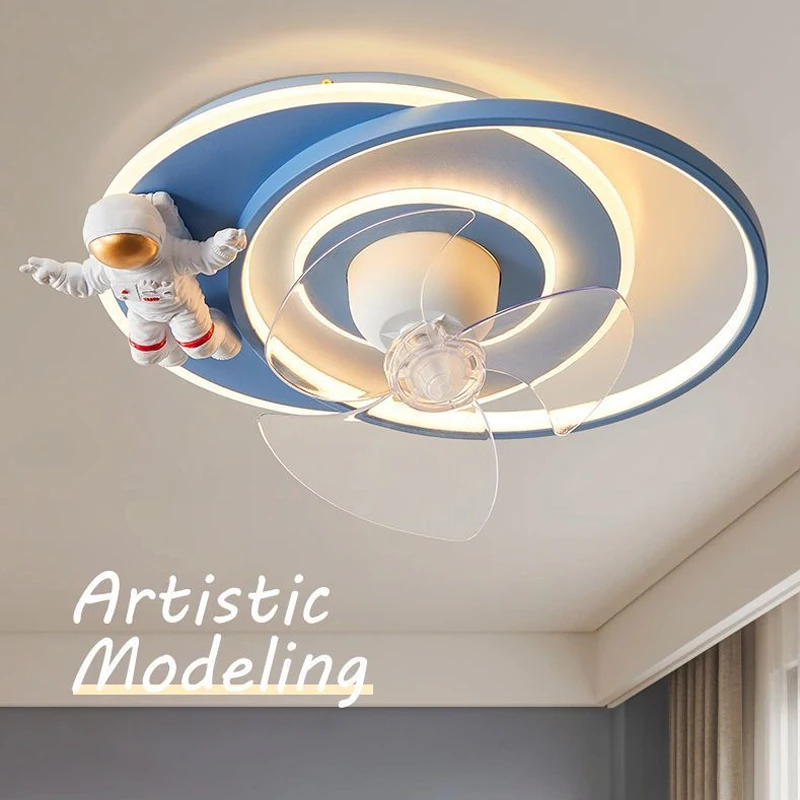 Children's Room Ceiling Fan With Light Astronaut Intelligent Silent Fan 360° Shake Head Boy's Room Bedroom Ventilador De Techo