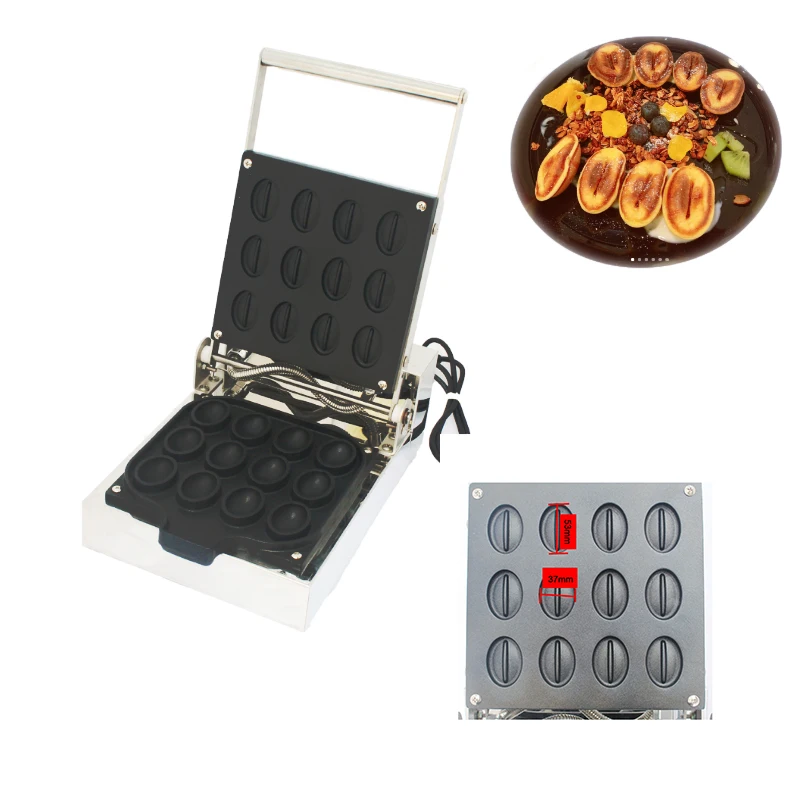 Commercial electric 12pcs coffee bean waffle maker Iron Machine Baker Non-Stick Cooking Surface coffee bean shaped machine