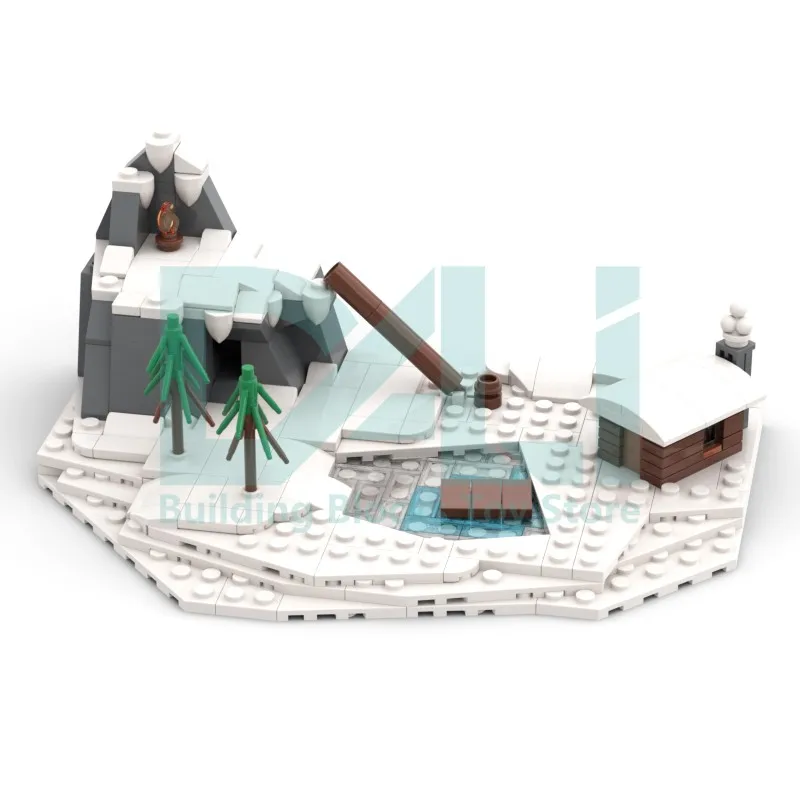 MOC Parts Winter Snow-capped Mountains Wooden Houses Snow Scenery Building Block Bricks DIY Creativity Children's Assembly Toy