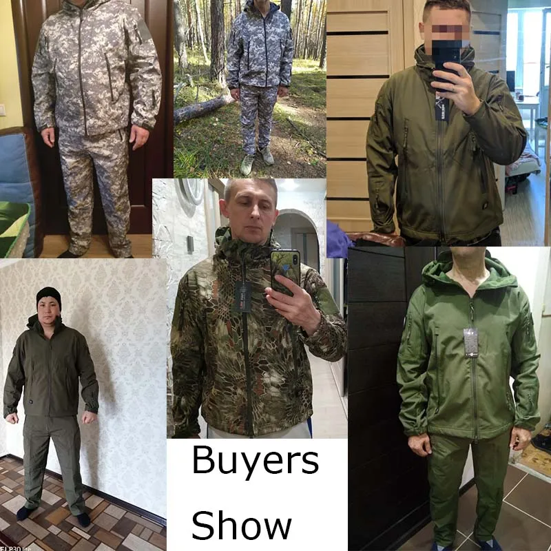 Men's Camo Suit Winter Autumn Softshell Fleece Waterproof Tactical Set Multi-pocket Hooded Jacket Pants Outdoor Hunting Suit - view 6