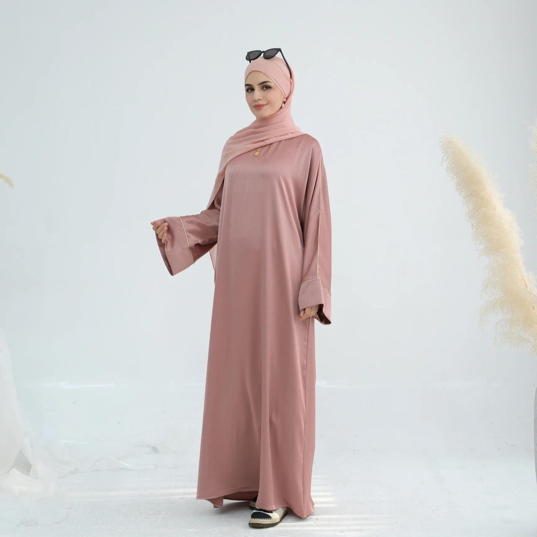 Turkish Contrasting Color Fringed Long Robe Scarf Set Islamic  Muslim Fashion Women Abaya Hijab Suit Dubai Ramadan Modest Dress