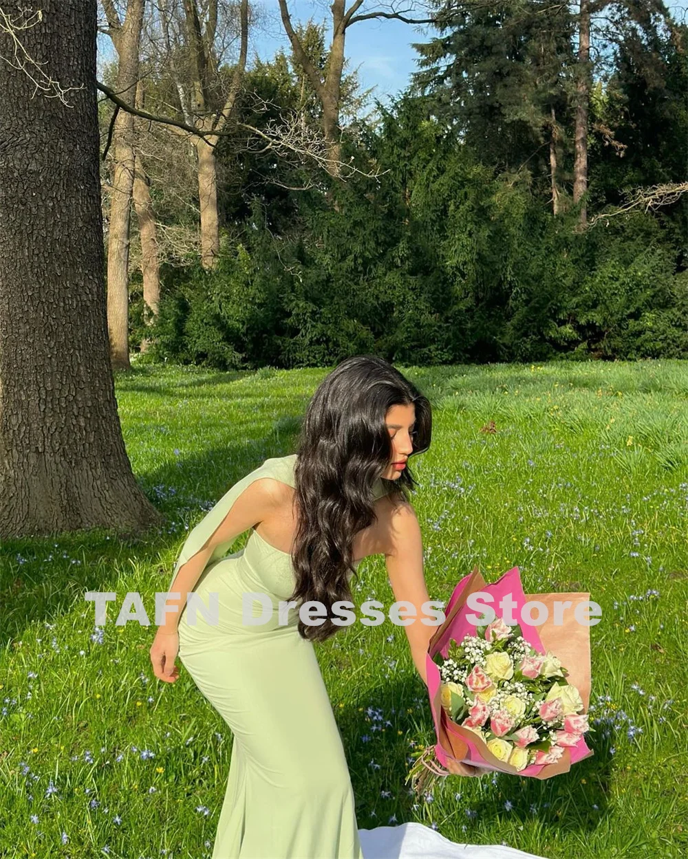 TAFN Sheath Formal Evening Dresses Floor-Length Sleeveless Prom Party Gown Mint Green vestidos para eventos especiales Backless