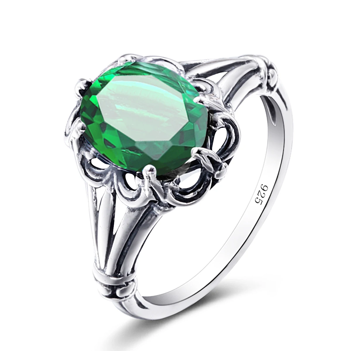 

New In Vintage Emerald Ring For Women 925 Silver With Stone Oval 8*10mm Famous Brand Jewelry Gemstone Wedding Gift Accessories