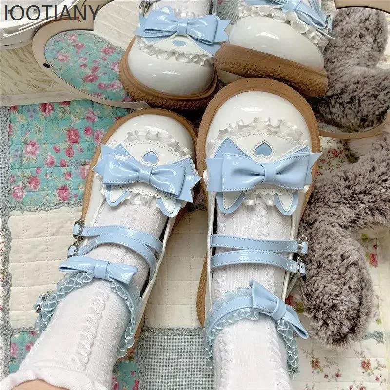 Damskie japońskie baleriny Mary Jane na średnim obcasie, buty Lolita ze skóry PU, wysokie obcasy, buty ślubne, do odgrywania ról, urocze buty cosplay z kokardą.