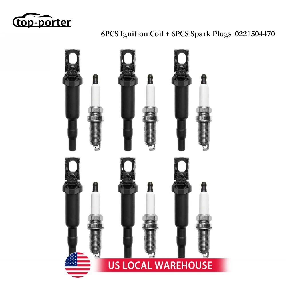 

12137551049 0221504470 6 шт. катушка зажигания + 6X свеча зажигания 12138657273 9806702780 для BMW 128i 335i 328i 528i 535i X3 X5 UF592