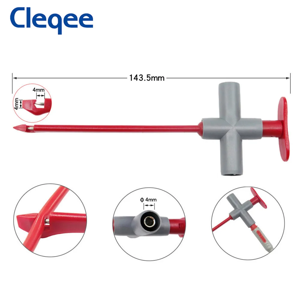 Cleqee P1033A Multimeter Puncture Hook Test Lead Kit 4mm Banana Plug Heavy Duty Safety Puncture Probe for Electrical Testing