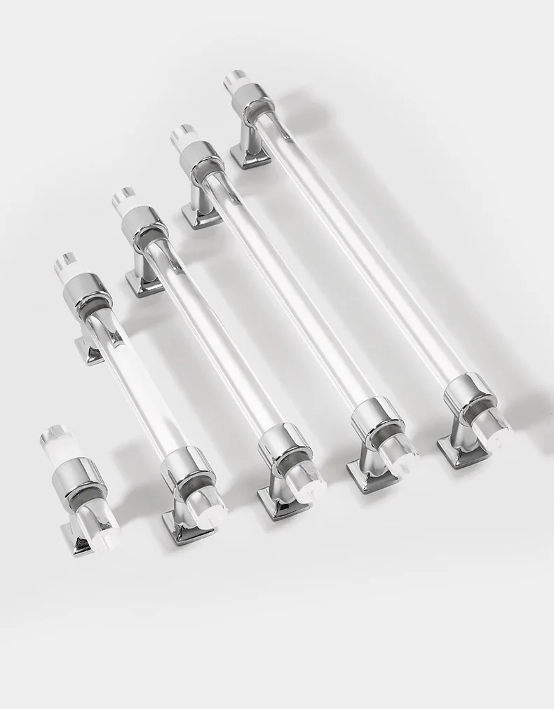 5Pack Acrylic Cabinet Handles 5 inch Drawer Pulls Chrome Kitchen Hardware Cabinet Pull Handles for Dresser Drawers and Cupboards