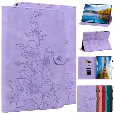 Flip Stand Case for Samsung Galaxy Tab S6 Lite SM-P620 P625 P610 P615 A8 X200 X205 A7 T500 T505 Pu Back Cover Emboss PU Leather