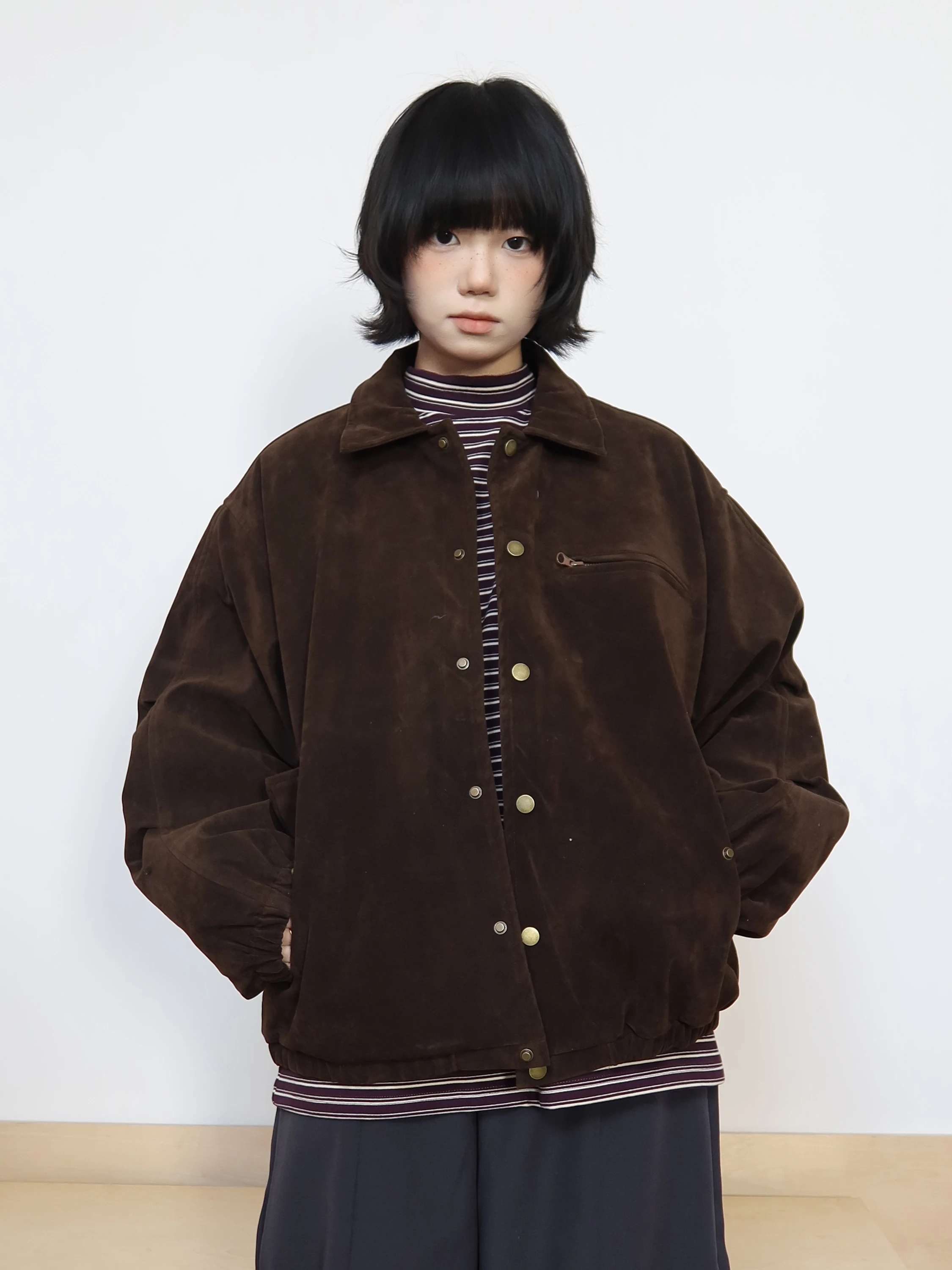 

Ретро-куртка из замши в винтажном стиле, утепленная пухом, для женщин и мужчин, зимняя теплая простая куртка-пальто, верхняя одежда с длинными рукавами на пуговицах, повседневная куртка