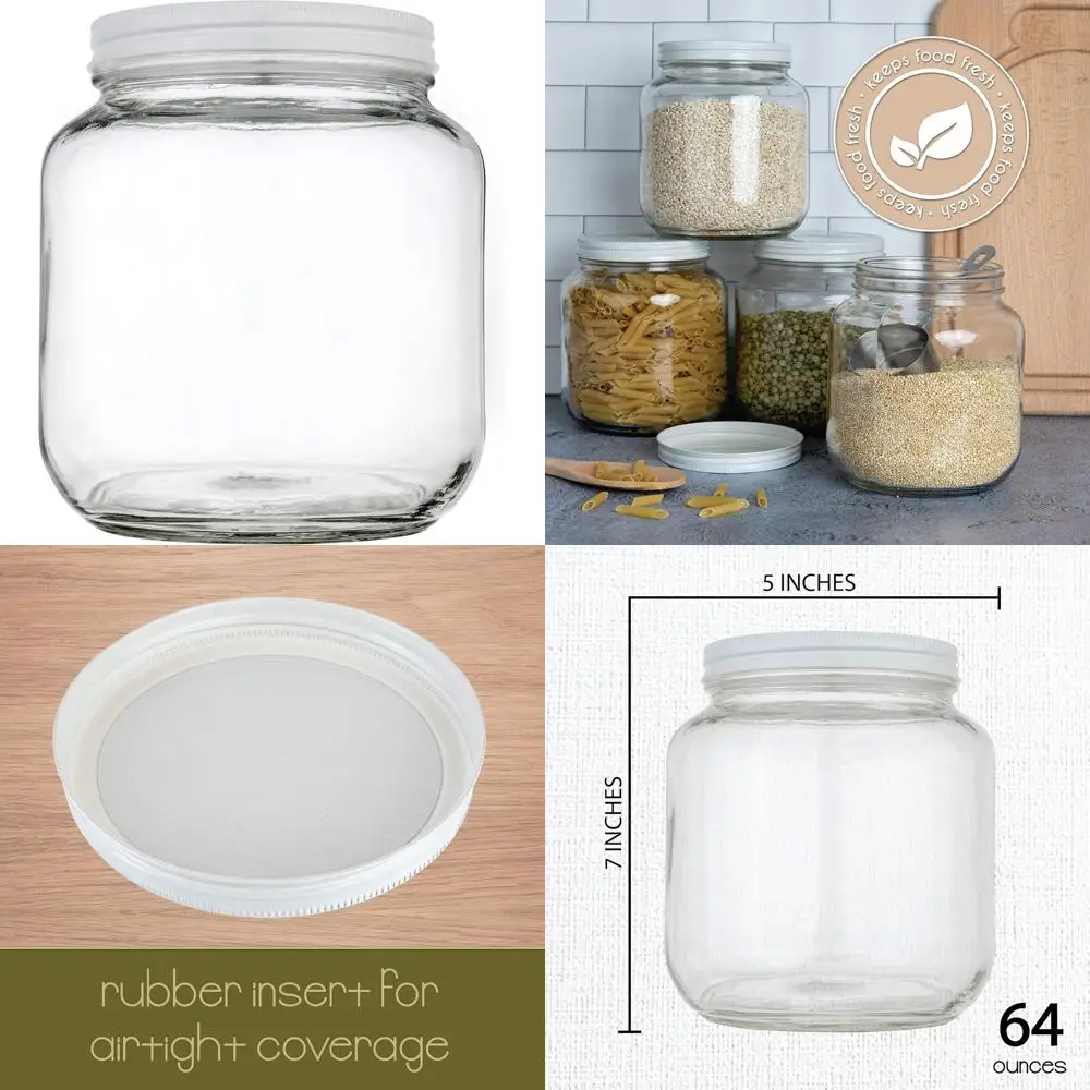 

Large 64 oz Glass Mason Jars with Lids - Wide Mouth Half-Gallon Jars for Canning, Brewing, Pickling, and Storage Solutions
