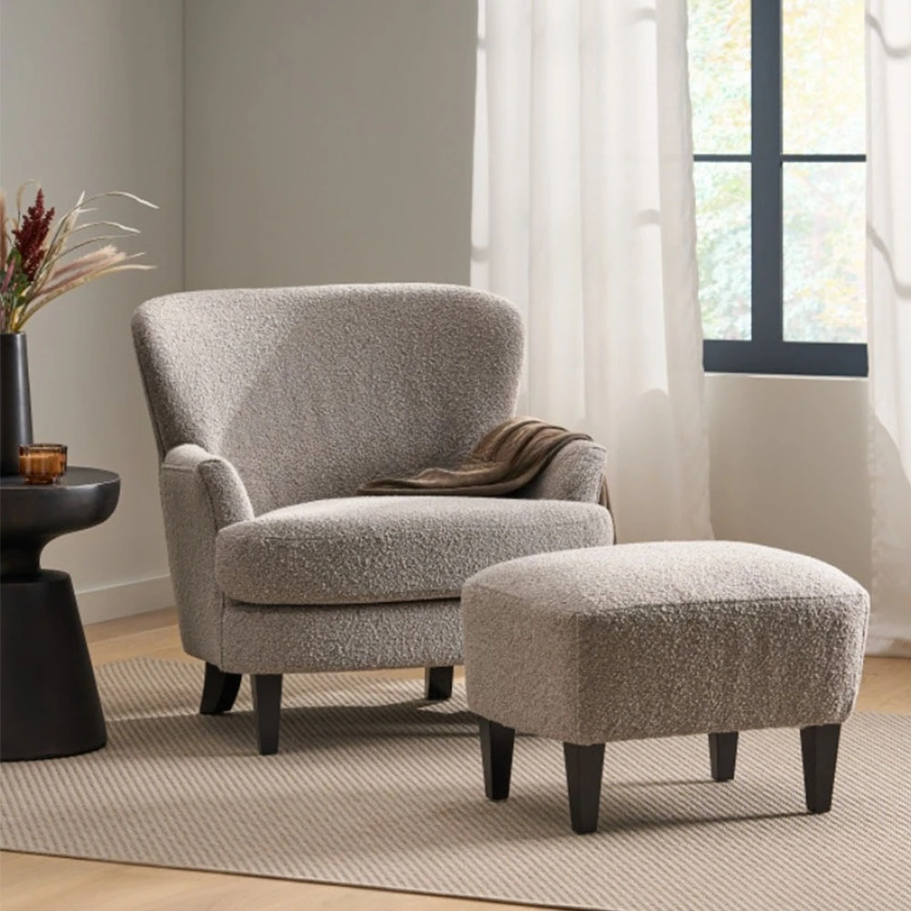 Luxury design modern accent chair fabric upholstered club chair and ottoman living room