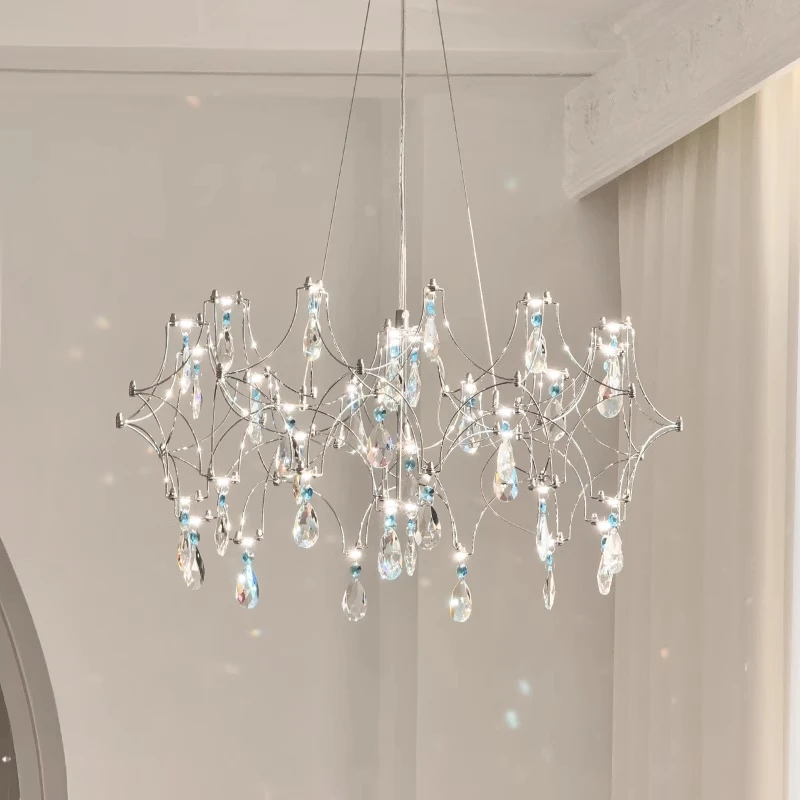 French Luxury Blue Crystal Led Chandeliers Art Design Living Dining Room Decor Pendant Lights