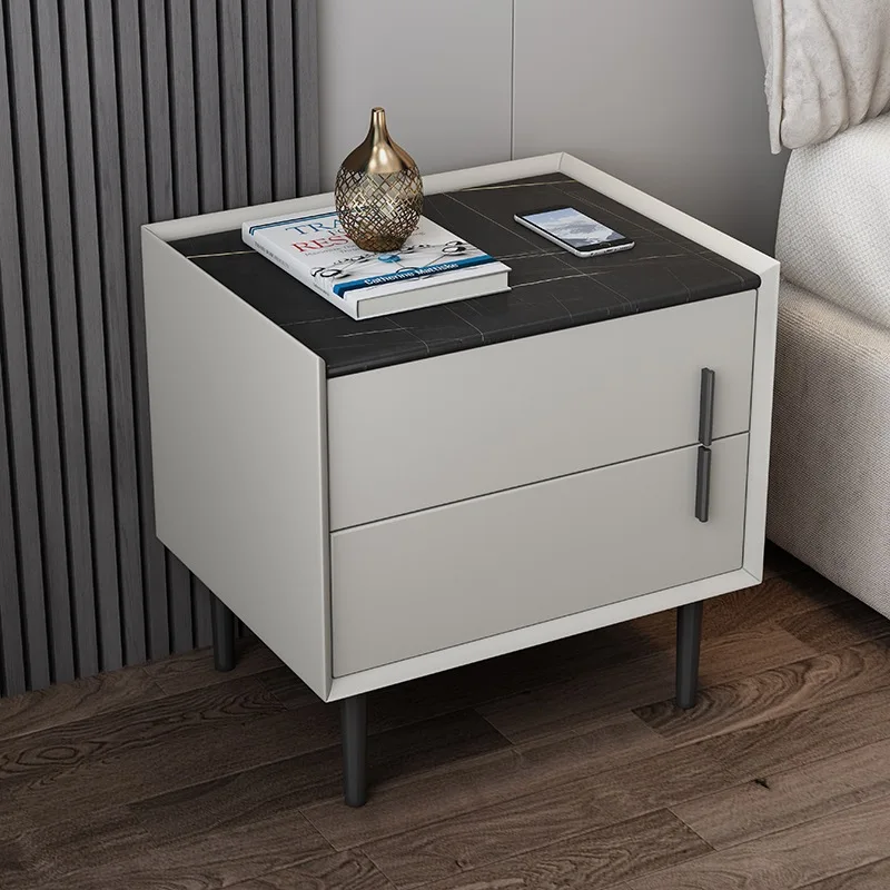Simple bedside table rock slab solid wood bedroom bedside table light luxury edge few storage cabinet waterproof
