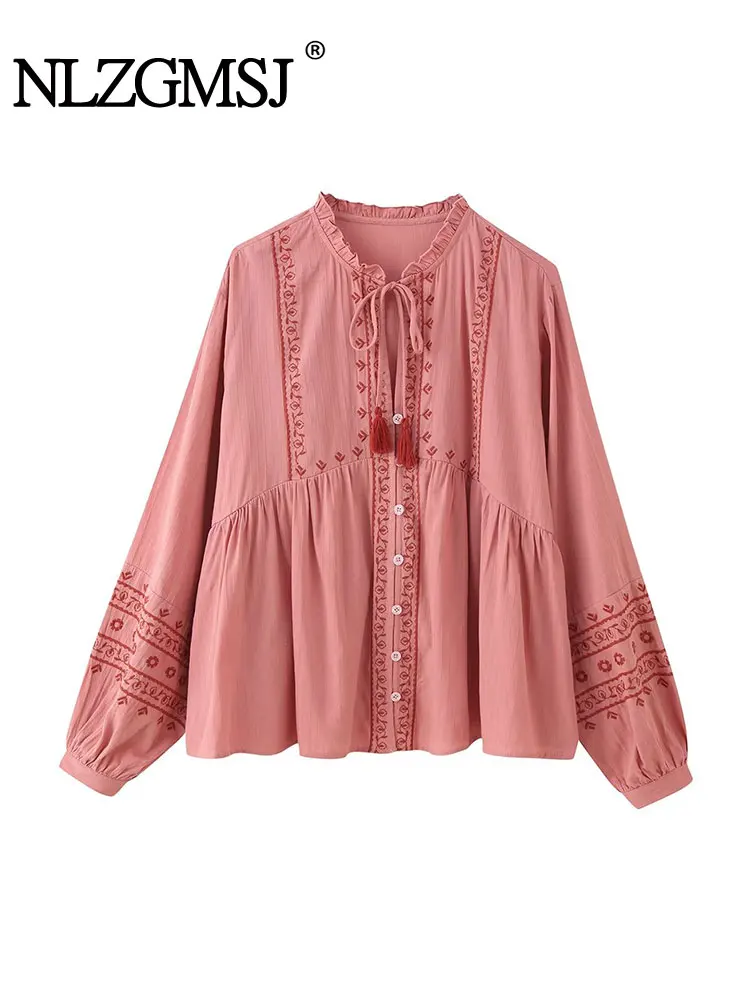 

NLZGMSJ модная женская повседневная однобортная блузка с вышивкой, осень 2022, рубашка с длинным рукавом, женский топ Y2K