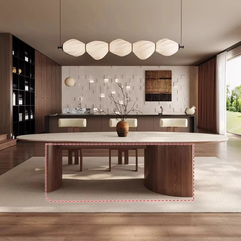 

Modern rubber wood dining table and chair set, antique home oval design