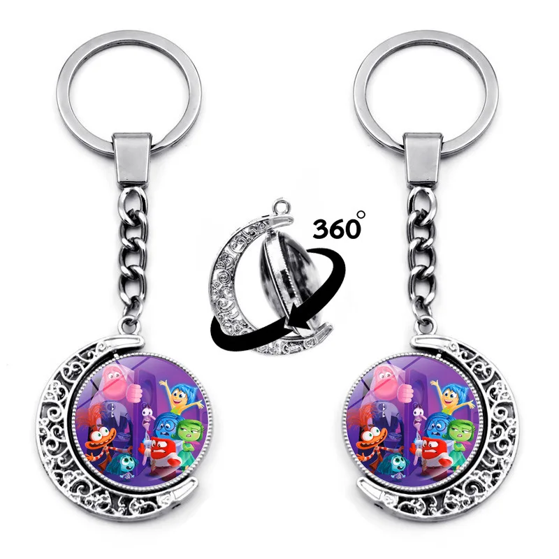 

2024 Inside Out 2 Key Chain Cartoon Double-sided Rotating Pendant Keychain Envy Anxiety Package Pendant Friend Gift