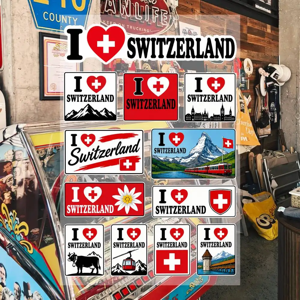 Ich Liebe Schweiz Ästhetische Graffiti-Aufkleber Wasserfeste PVC-Sticker für Auto Motorrad Skateboard Helm Notizbuch