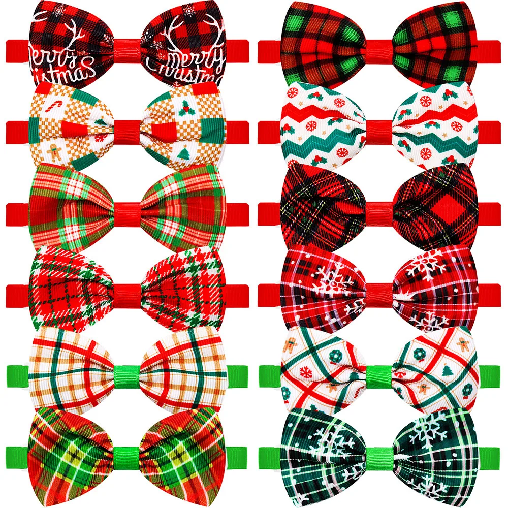 10PCS Classical Plaid Dog Bowties Adjustable Christmas Dog Collars Pet Supplies Dog Bow Ties Pet Grooming Accessories For Dogs