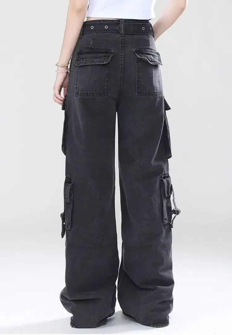 

Women Y2k Streetwear Vintage Cargo Jeans 2025 Autumn American Retro 2000s 90s High Street Denim Pants Aesthetic Grunge Trousers
