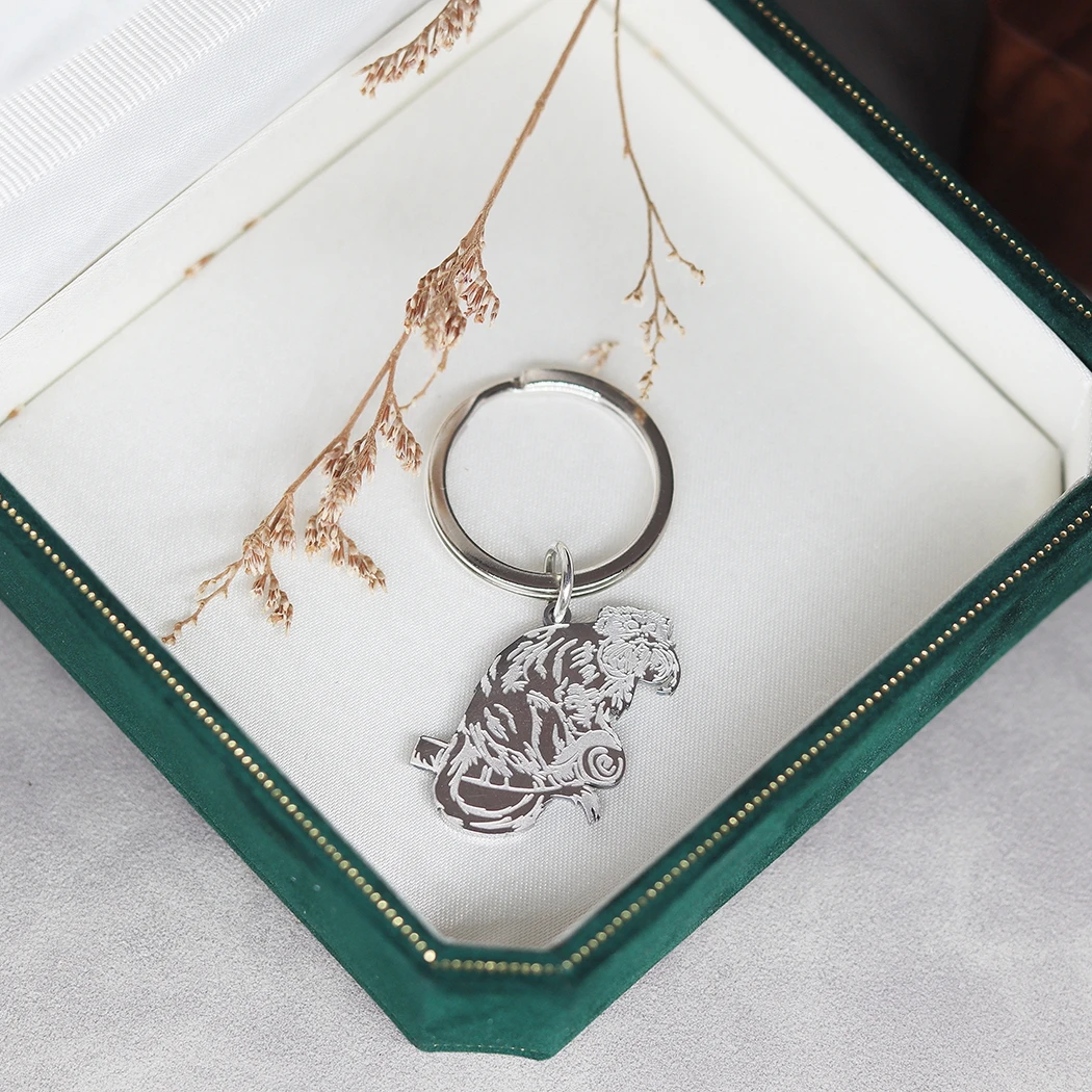 Trendy Monkey Ornament Pendant Keychain Stainless Steel Custom ID Phone Tag Primate Zoo Animals Keyring Men Women Jewelry Gifts