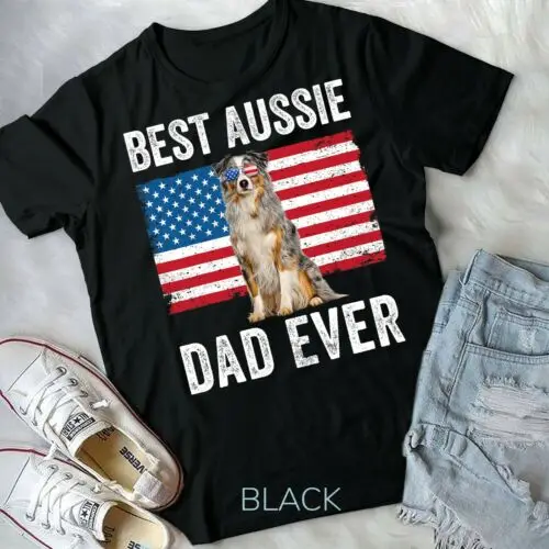 Mens Australian Shepherd Dad American Flag Dog Lover Aussie Dad Unisex T-shirt