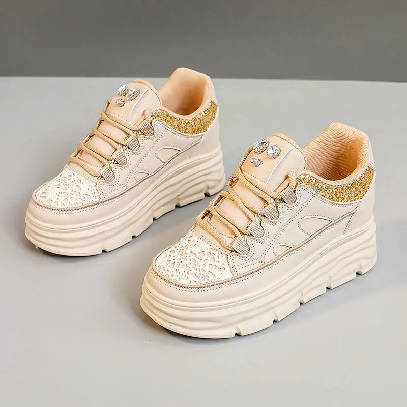 

Women's Shoes Fashion Height-increasing Insoles Casual Shoes Student Durable Platform Shoe Lace Up Leather Women Sneakers Summer