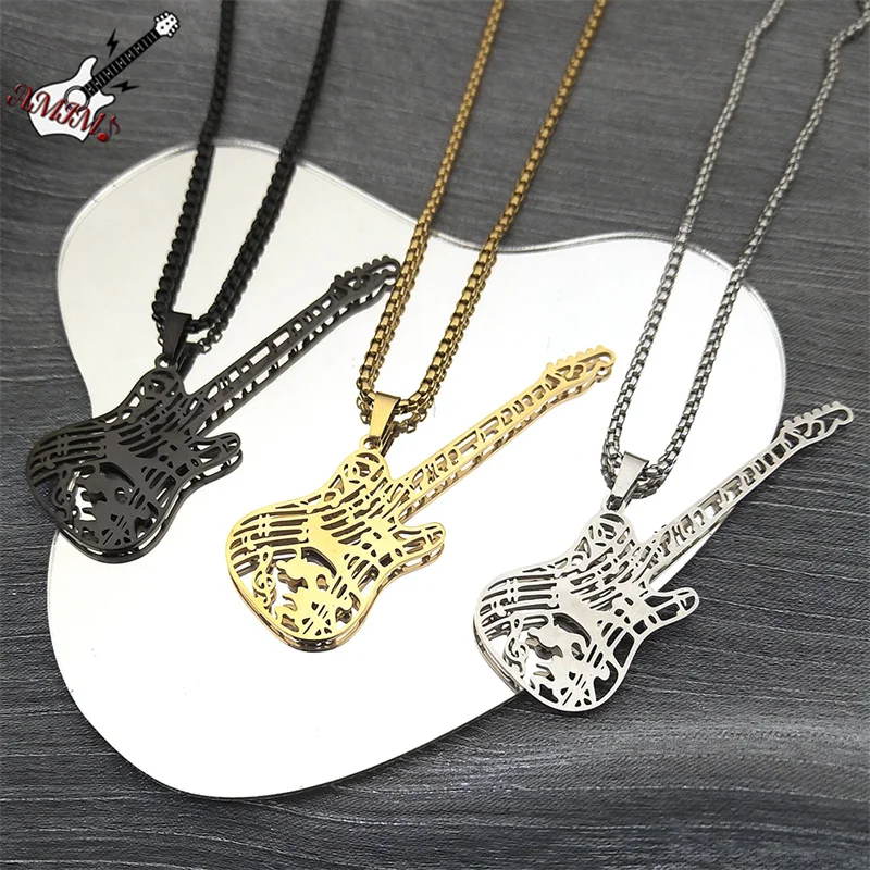 

Hip Hop Note Guitar Pendant Necklace for Women Men Stainless Steel Gold Color Music Lovers Chain Jewelry collar hombre NZZZ959