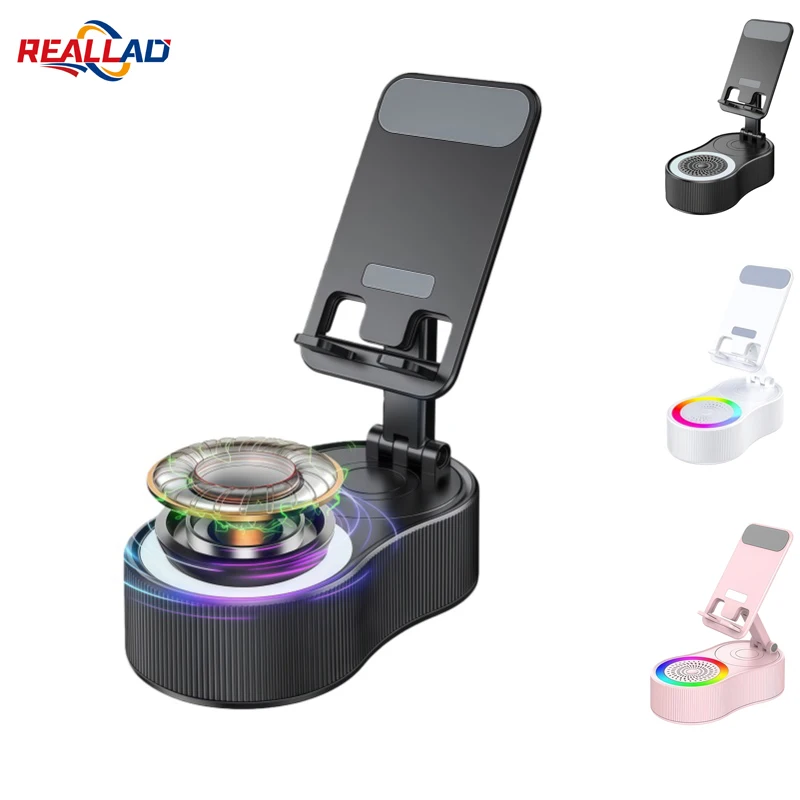

3-in-1 360 Rotating Bluetooth Speaker Adjustable Tablet Phone Holder Stand With LDE Light Phone Power Bank Wireless Loudspeaker
