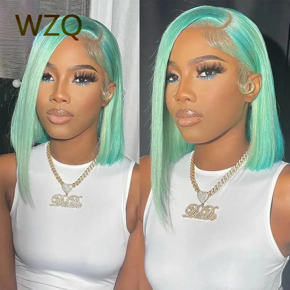 

Light Green Color Short Bob Wig 13x4 Lace Front Human Hair Wigs For Women Transparent Silky Straight Wig Brazilian Remy Hair Wig