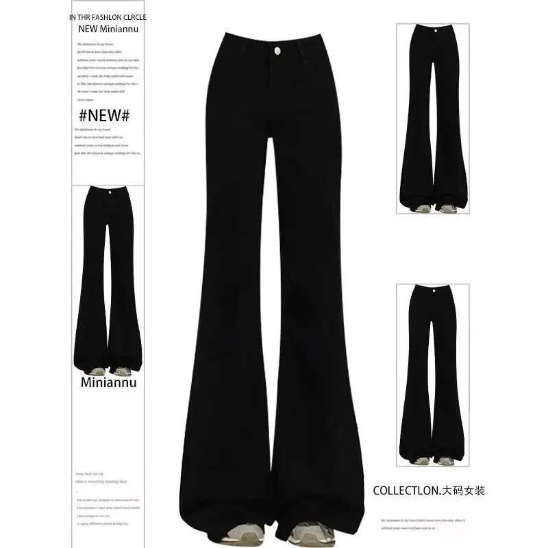 Woman American High Waist Slim Fit Bell Bottom Jeans Female Fashion Y2k Flare Pants Girls Elastic Designer Black Denim Trousers