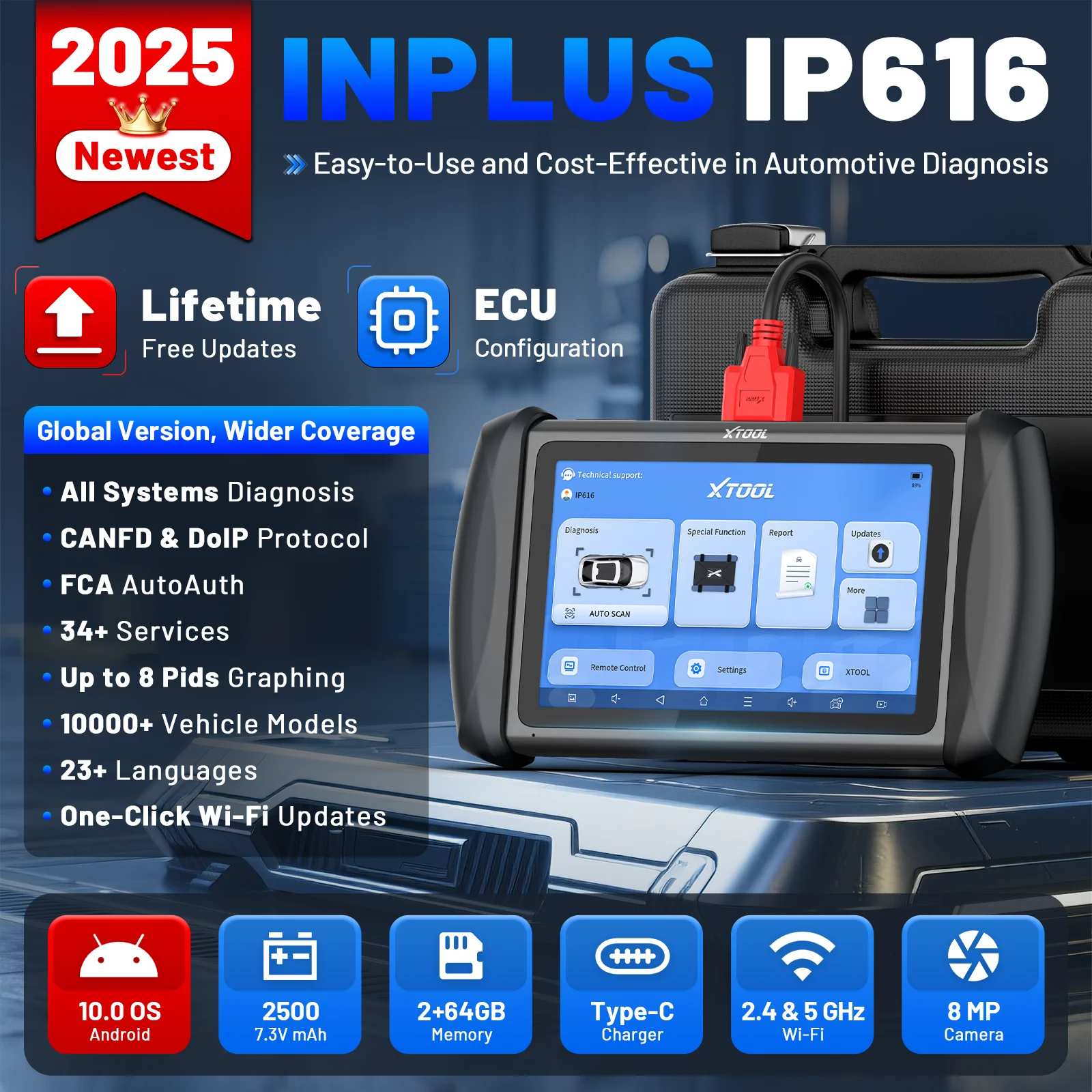 أداة تشخيص السيارة XTOOL Inplus IP616 V2.0 ماسح ضوئي للسيارات IMMO مفتاح مبرمج مع 34+ إعادة تعيين يمكن تحديث مجاني مدى الحياة
