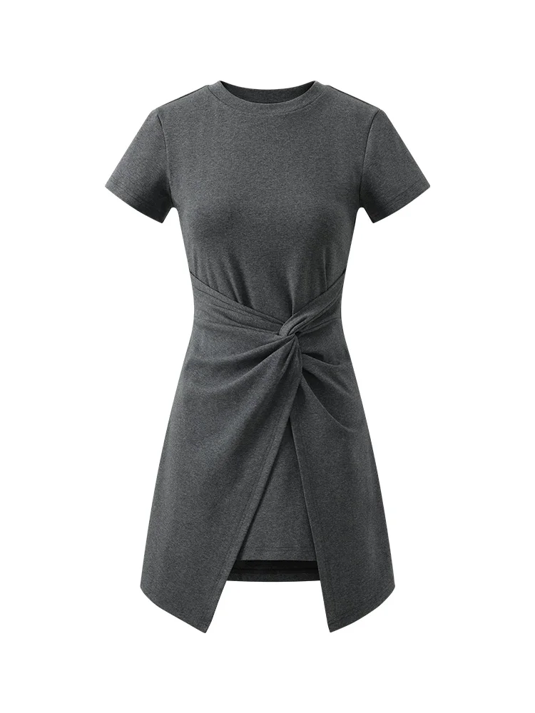 Knotด้านหน้าBodyconเสื้อยืดชุดผู้หญิงฤดูร้อนแขนสั้นSlim Fitเอวห่อมินิเดรสสไตล์Elegant Casualติดตั้งการออกแบบ