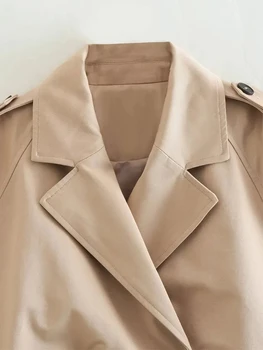 2024 Belt Cropped Trench Spring Jacket Women Vintage Streetwear Double Breasted Long Sleeve Top Female Coat Outfits 5