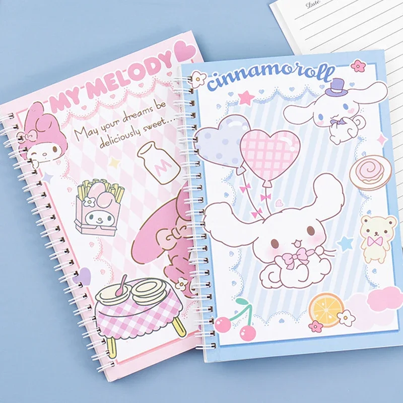 60 Pages A5 Sanrio Coil Notebook Kawaii Mymelody Kuromi Cinnamoroll Journal Notebook Diary Sketchbook Office Accessories