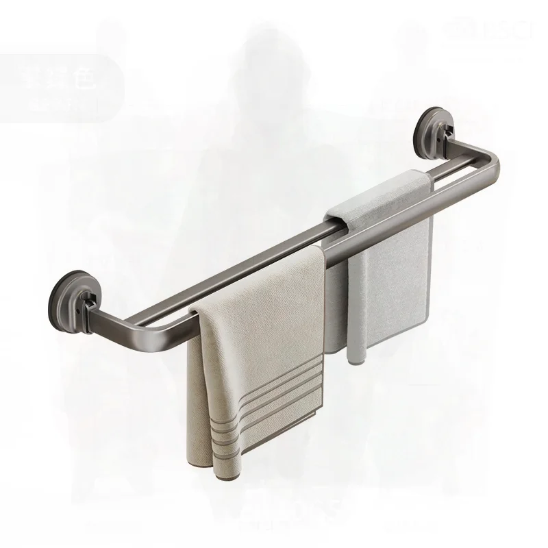 

Punch-Free Bathroom Towel Rack Suction Cup Powerful Wall Hanging Foldable Towel Rod Aluminum Alloy Double Or Single Layer
