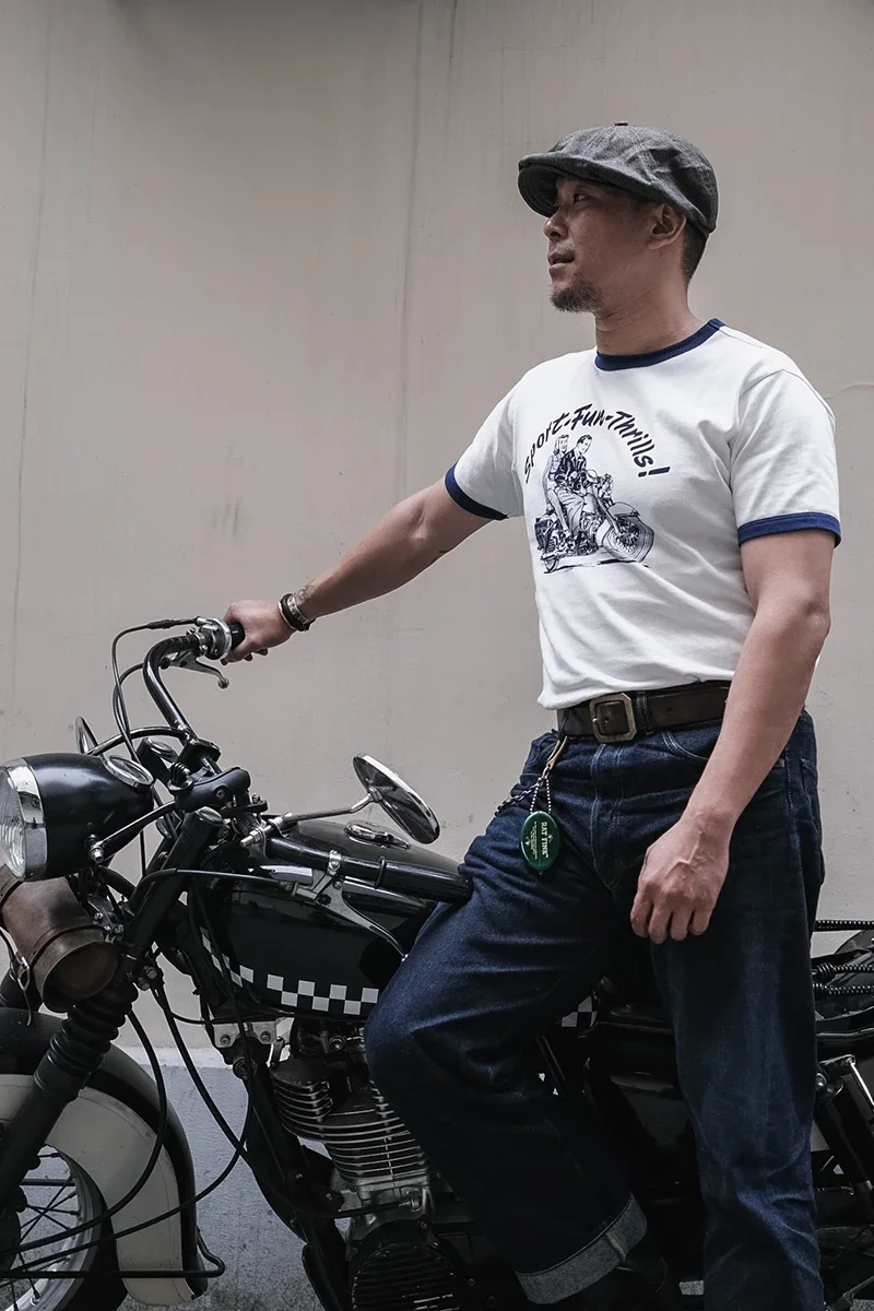Non Stock Rider Print T-Shirt Vintage Vibe Motorcycle Cotton Short Sleeve Tee Men
