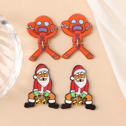 8Pcs/Lot Christmas Bells Charms Creative Acrylic Gingerbread Man Santa Claus Pendant For Keychain Necklace Jewelry Diy Making