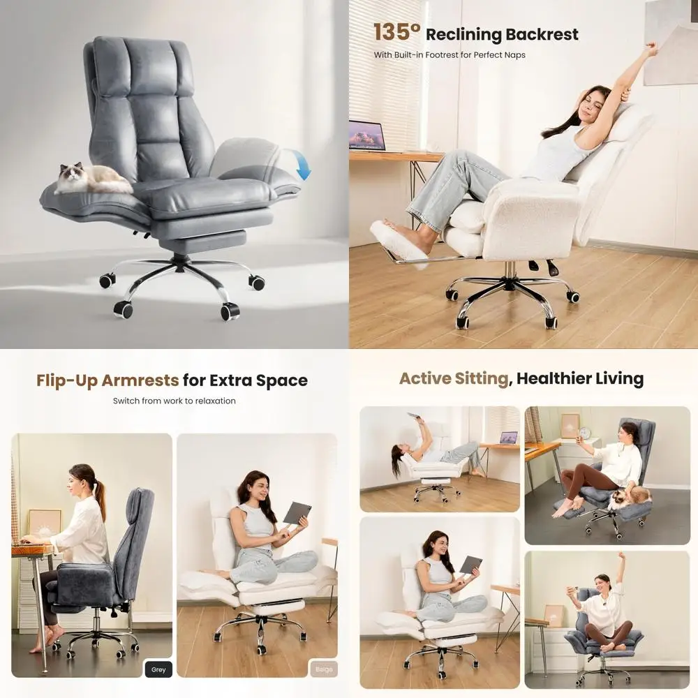 Ergonomic Executive Gaming Chair for Big and Tall, Flip Armrests, Pet-Friendly, Cross-Legged Sitting, Office Comfort with Footre