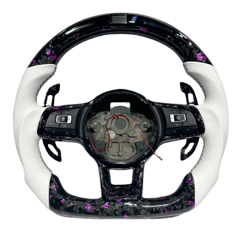 

С весловими переключателями, светодиодным кованым фиолетовым углеродным волокном, белым перфорированным кожаным спортивным рулевым колесом, подходящим для MK7 MK6 MK5 Golf