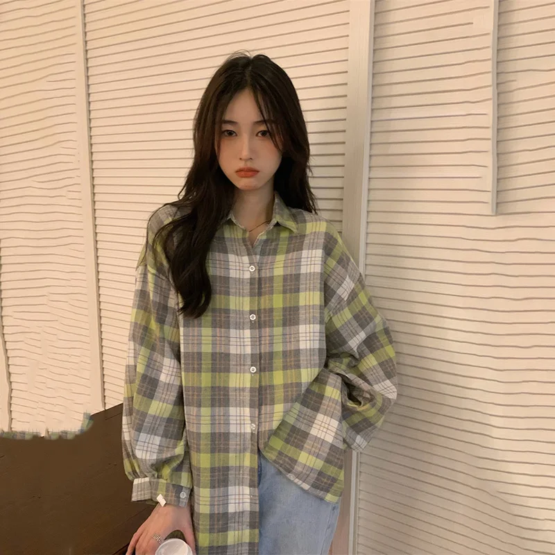 

Рубашки женские повседневные унисекс BF осенний топ с длинным рукавом модные винтажные клетчатые рубашки в стиле Харадзюку для пар в консервативном стиле милые девушки элегантные универсальные