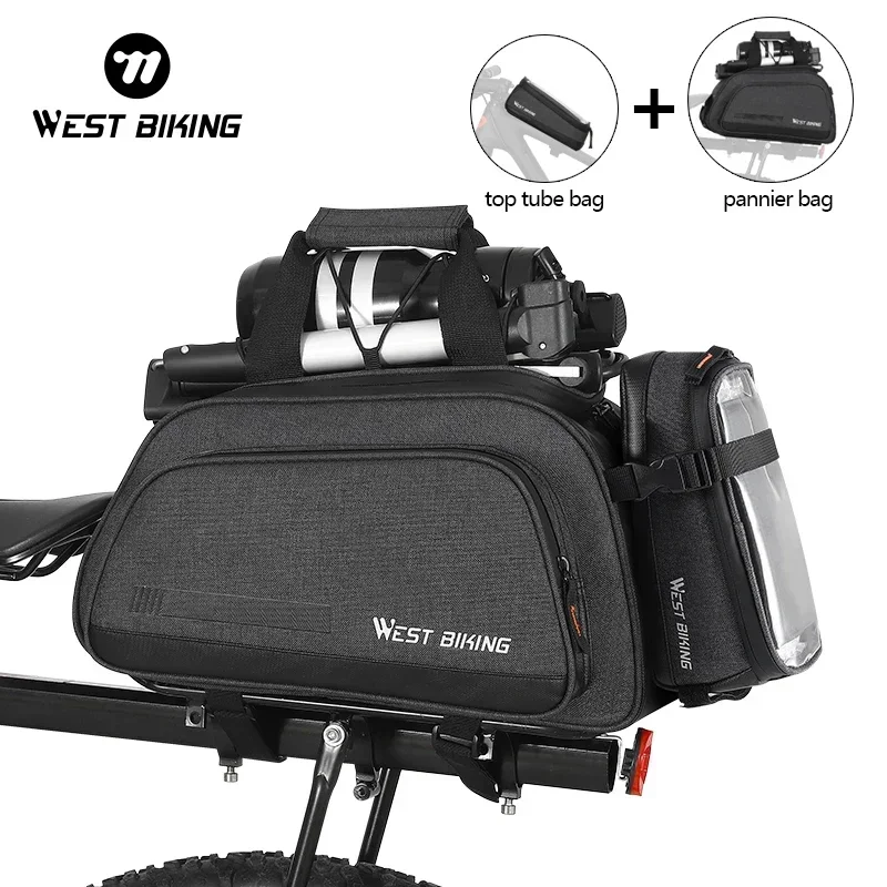 WEST BIKING 2 in 1 Bicycle Bag 10L Large Capacity Insulated Trunk Bag + 1.5L Touch Screen Phone Bag MTB Bike Cycling Pannier