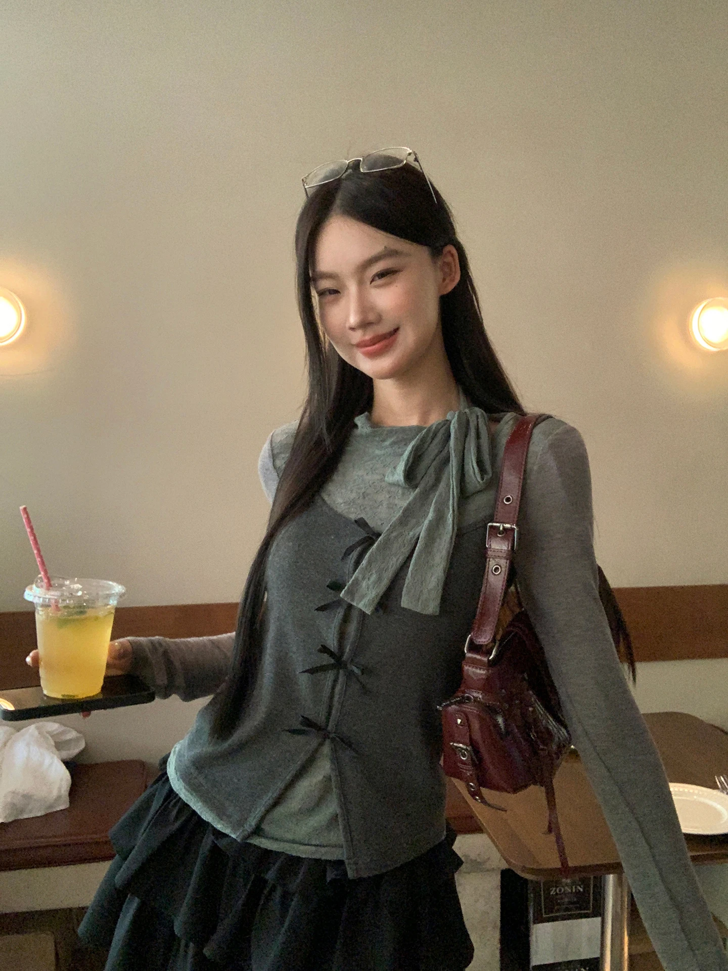 

Slim Fit Long Sve Base irt Women's ay T-irt Two-piece Set Early Autumn Faionable Top G Sle Commute Sle Nylon...