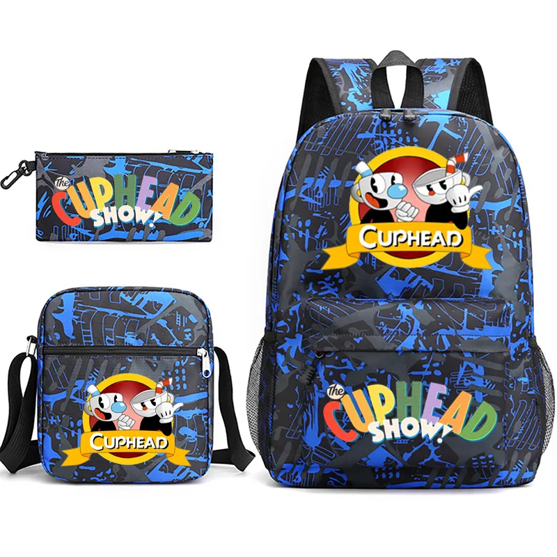 

Hip Hop Popular Game Cuphead Show Print 3pcs/Set pupil School Bags Laptop Daypack Backpack Inclined shoulder bag Pencil Case